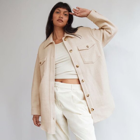 Aritzia Jackets & Blazers - Aritzia Wilfred Free Ganna Bone Wool Shacket Shirt Jacket XS